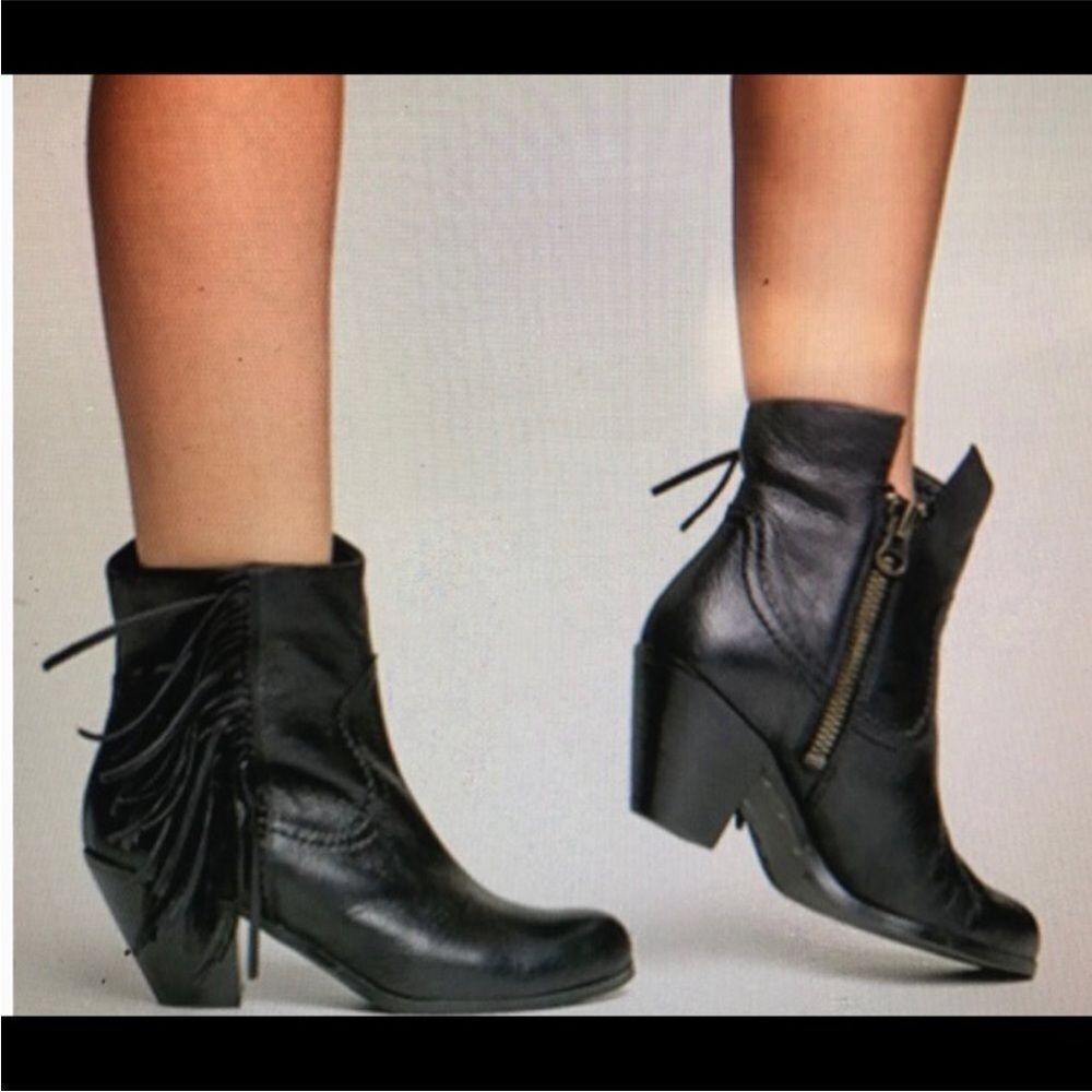 SAM EDELMAN | Black Louie Leather Fringe Heel Boots Women’s Size 7.5
